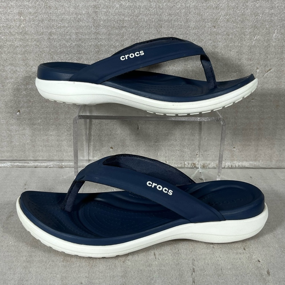 Crocs Women's Navy/White Capri V Sporty Flip Flops Size 7